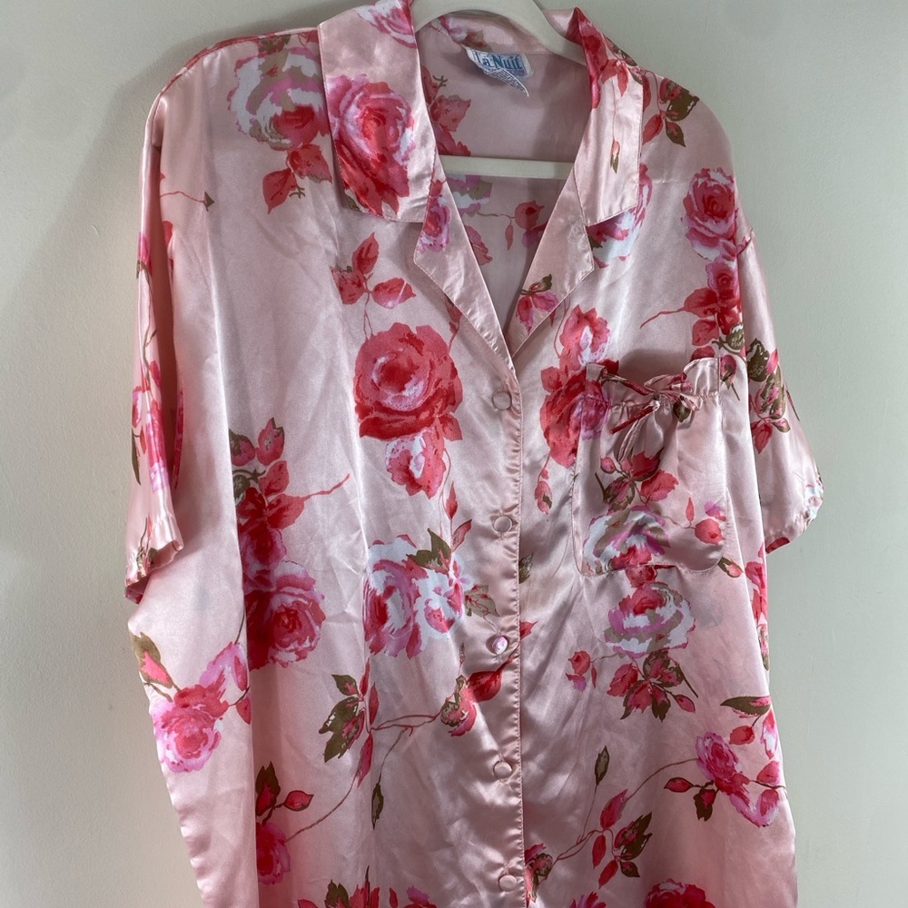 Vintage Pink Floral Satin Kimono Robe Nightshirt Pajama‎ One Size - Picture 3 of 11
